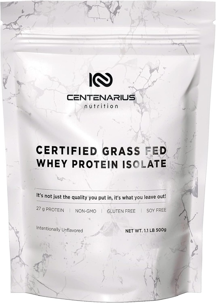 Centenarius Nutrition Grass Fed Whey Protein Unflavored Powder 500g mit natürlichen Aminosäuren für optimiertes Muskelwachstum, Erholung & Effizienz - Kaltgefiltert, keine Additive oder Hormone