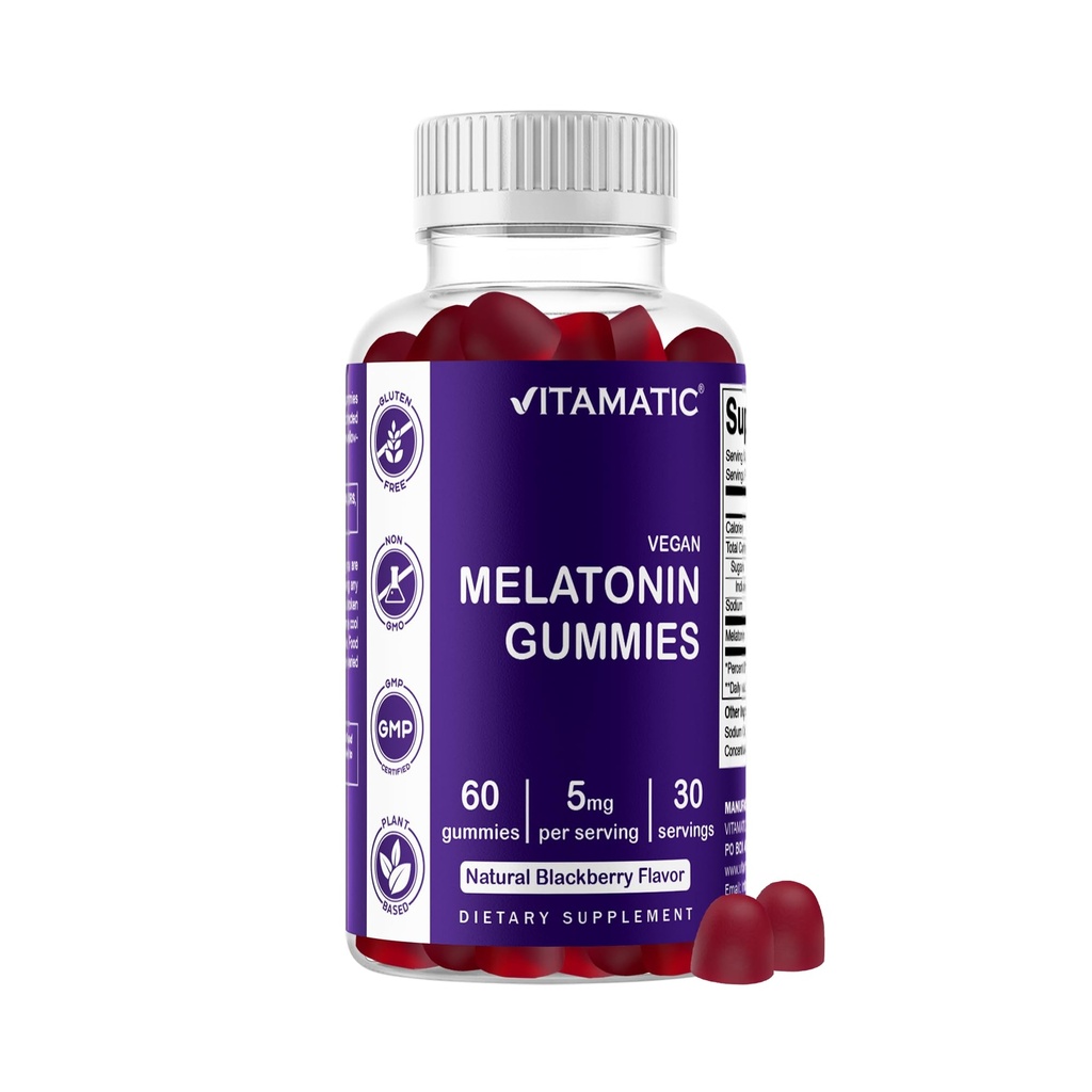 Vitamatic Melatonin Gummi für Kinder & Erwachsene - (2.5 mg 5 mg & 10 mg Dosierungen) - 60 Vegan Gummies