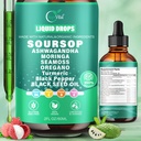 12-in-1 Soursop Bitters Liquid Drops 2000mg, Soursop Tropfen mit Ashwagandha, Black Seed Oil, Moringa, See Moss für natürliches Antioxidans, Zellunterstützung & Regeneration, Immune Boost, reich an Vitamin D& C
