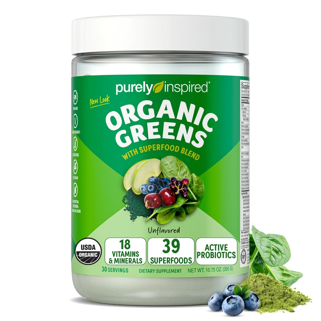 Rein inspirierte Bio-Grüne Pulver Superfood Smoothie Mix, Unflavored (30 Portionen) - Super-Grüne mit Probiotika, Spirulina & Chlorella für Gut & Digestive Health - Vegan