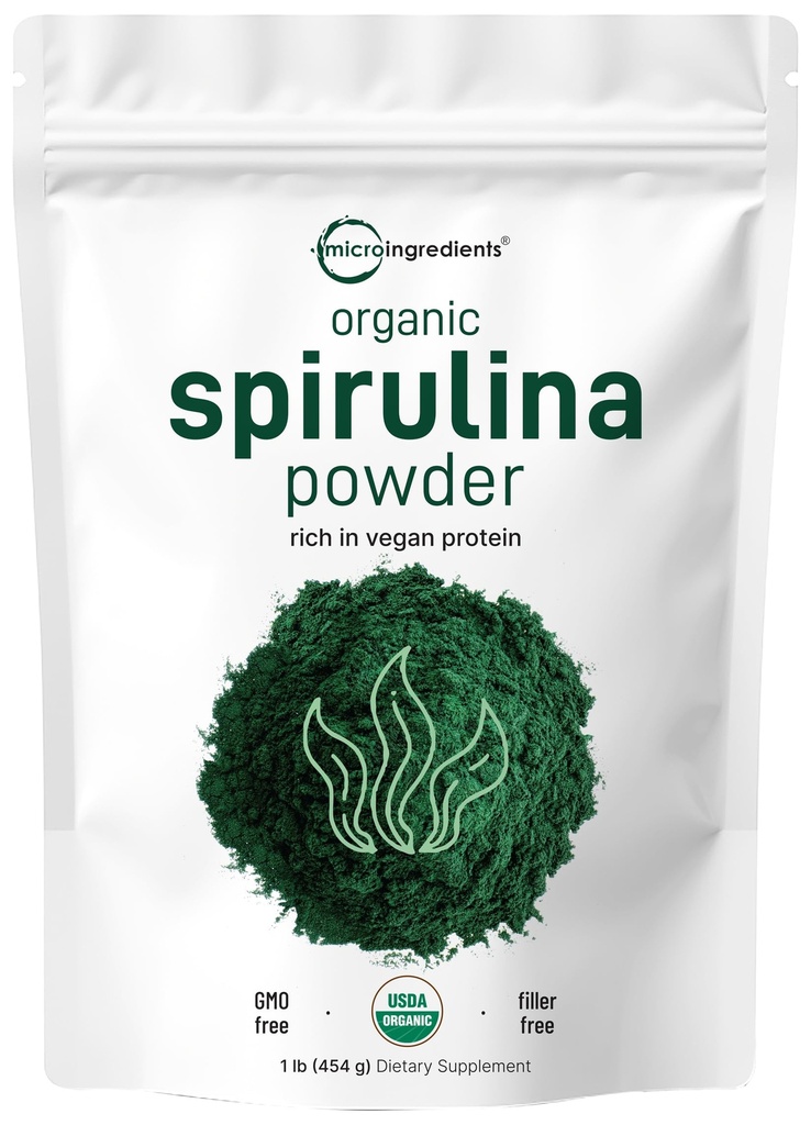 Micro Ingredients Organic Spirulina Pulver, 1lb | Blaugrüne Algen, reich an veganem Protein, Vitaminen & Mineralien | Quelle von natürlichem Chlorophyll & Enzyme | Nicht-GVO, glutenfrei, keine Zusatzstoffe