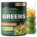Gesamt Tee Super Greens Pulver-Ergänzung, Grüne, Früchte, Gemüse, Vegan-Getränke mit Spirulina, Chlorella und Vitamine 25 Servierungen - Mango