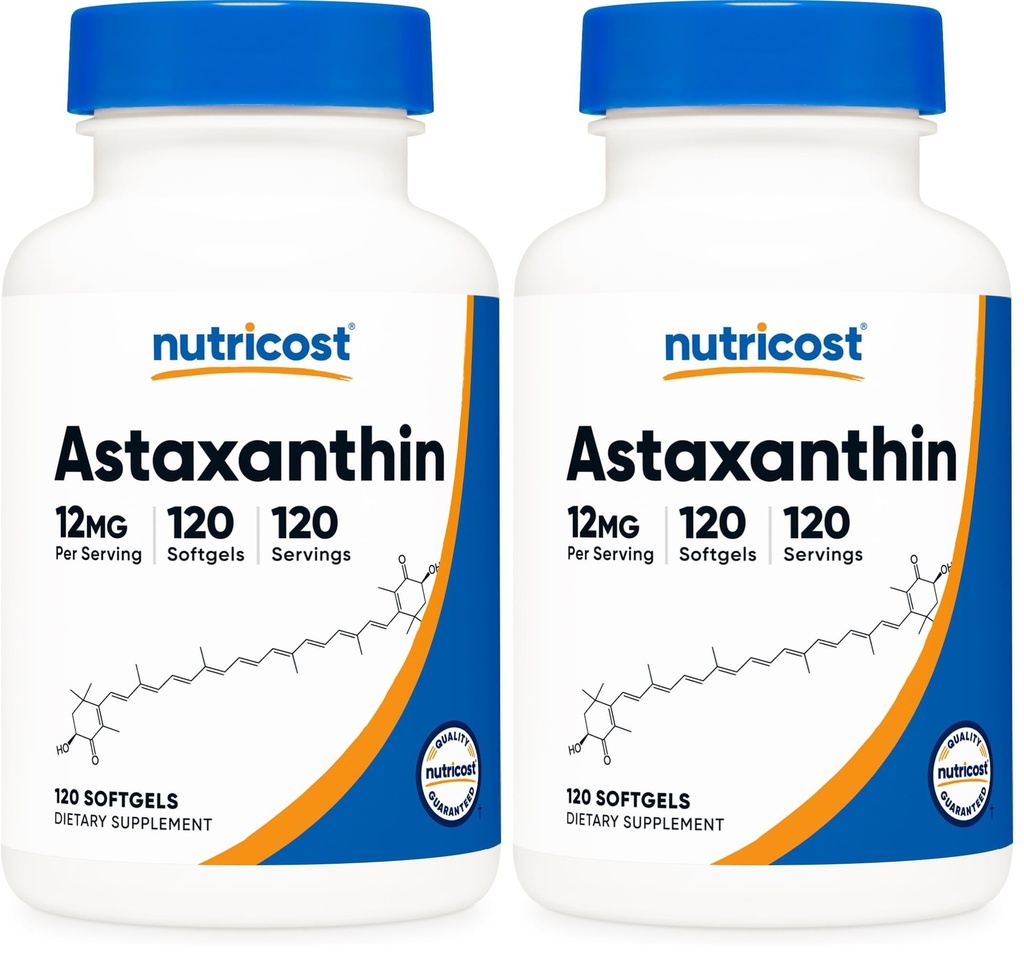 Nutricost Astaxanthin 12mg, sans OGM et sans gluten, 120 Softgels (4 mois d'approvisionnement) (paquet de 2)
