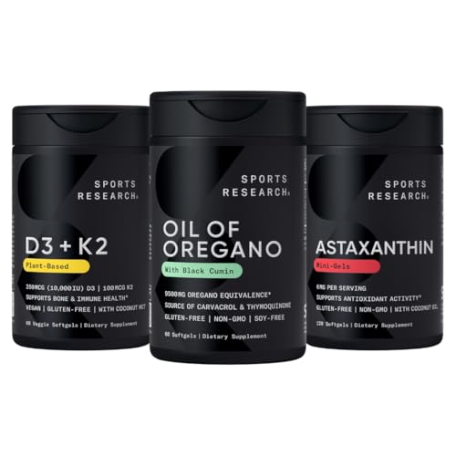 Sport Research® Antioxidans Support Pack - Öl von Oregano 9500mg + Vitamin D3 K2 5000iu + Triple Strength Astaxanthin