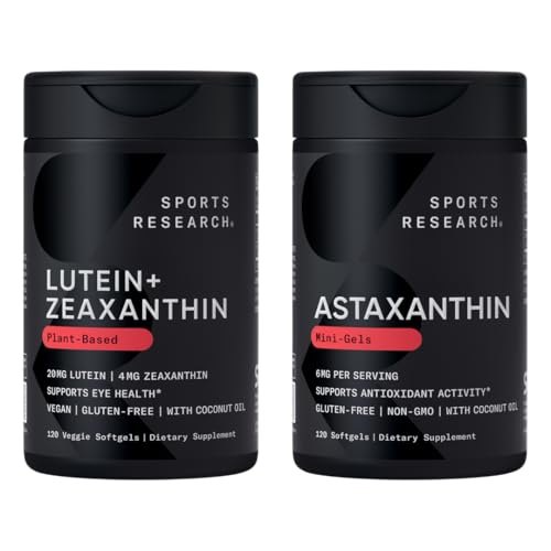 Sports Research® Eye Support - 20mg Lutein + 4mg Zeaxanthin fait avec Lute-Gen® et 6mg Astaxanthin Supplément de l'Astalif islandais (120 Softgels chacun)