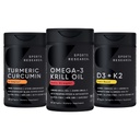 Sportforschung Antarktis Krillöl Omega 3 1000mg (mit Phospholipiden, Choline & Astaxanthin), Kurkuma C3 Complex (mit Bioperine Black Pepper & Coconut Oil) & Pflanzenbasiertes Vitamin D3 + K2