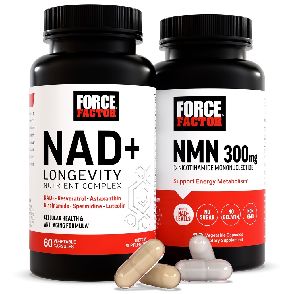Kraftfaktor NMN-Ergänzung, NAD+ (NMN oder Nicotinamid Riboside Alternative) mit Resveratrol, Astaxanthin, Spermidin & Luteolin Complex, NAD zur Unterstützung zellulärer Gesundheit und gesunder Alterung, 60 Kapseln