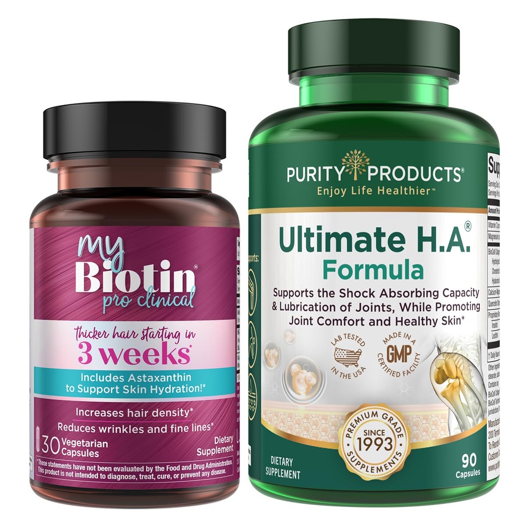 Purity Products Bundle - MyBiotin ProClinical + Ultimate H.A MyBiotin ProClinical (Biotin, MB40X Matrix, Astaxanthin) - Ultimate H.A. (BioCell Collagen, Quercetin, Hyaluronsäure +Mehr)
