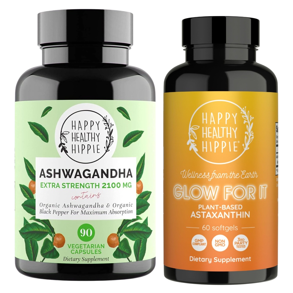 Happy Healthy Hippie Glow für es Astaxanthin Ergänzung & Bio Ashwagandha Kapseln