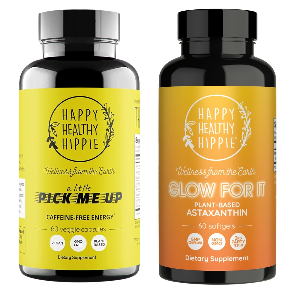 Happy Healthy Hippie Glow für es Astaxanthin Supplement & A Little Pick Me Up natürliche Energie Pillen