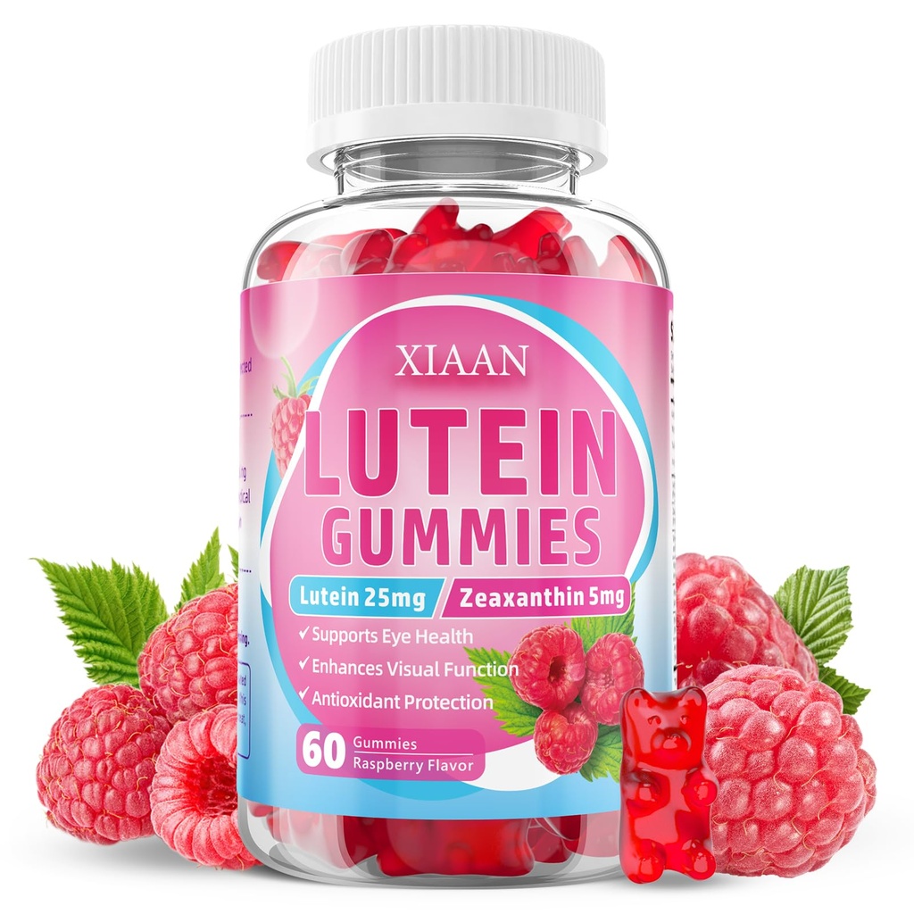 Lutein und Zeaxanthin Ergänzungen, Lutein Gummies mit Zeaxanthin,Vitamine A, C, E, Bilberry, Astaxanthin für Vision Health & Eye Strain, Sugar-Free/Vegan, Raspberry Flavor 60 Count