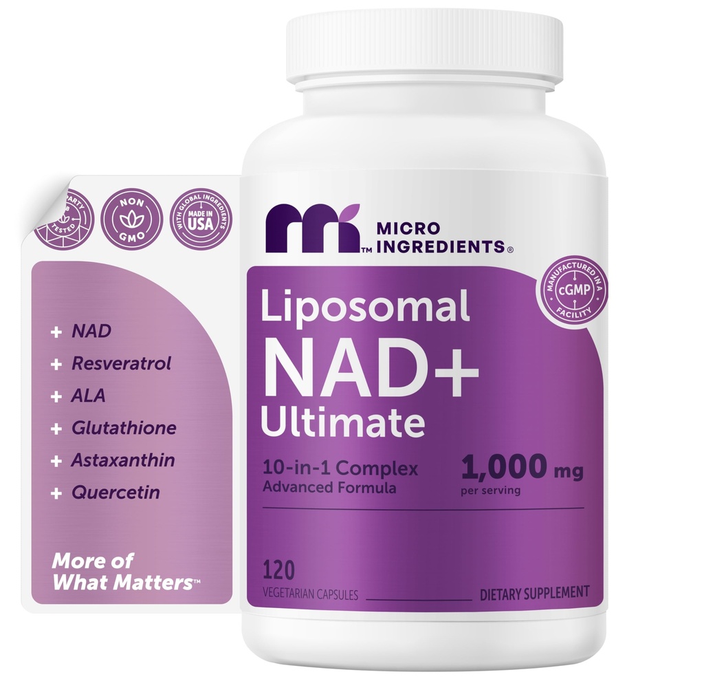 Micro Ingredients Liposomal NAD+ Ultimate Complex 1.000mg | 120 Veggie Kapseln | NMN Pathway Formula | 10-in-1 mit Resveratrol, Glutathione, & Astaxanthin | NAD Ergänzung für Frauen & Männer