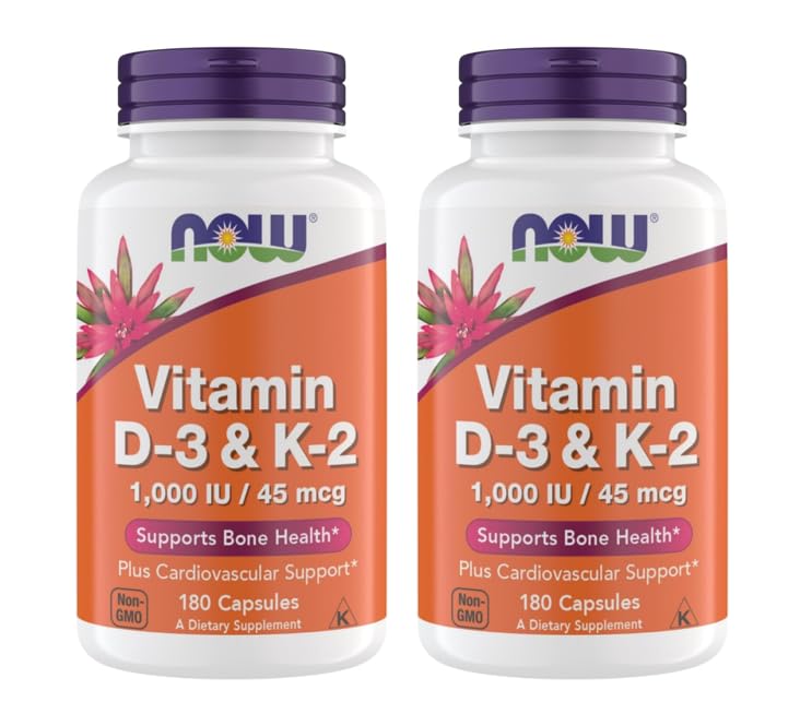 Jetzt ergänzt Vitamin D3 K2, 1.000 IU/45 mcg, Herz-Kreislauf-Unterstützung, unterstützt Knochengesundheit, 180 vegetarische Kapseln - Vegan, Glutenfrei, Kosher Vitamin D3 und K2 Nahrungsergänzungsmittel (2)