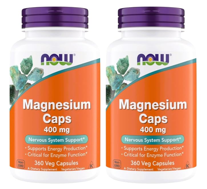 MAINTENANT Compléments alimentaires, Magnésium 400 mg, Fonction enzymatique*, Support du système nerveux*, 360 gélules (paquet de 2)