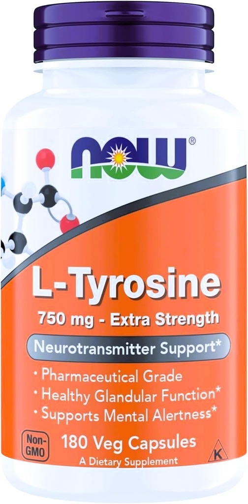 MAINTENANT Aliments suppléments, L-Tyrosine 750 mg, soutient l'alerte mentale*, le soutien aux neurotransmetteurs*, 180 gélules