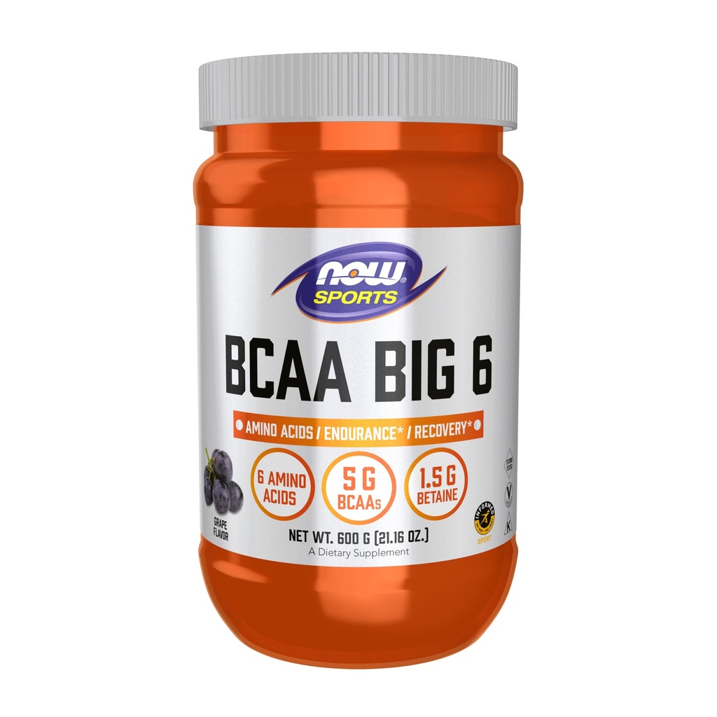 NOW Foods Sports Nutrition, BCAA (Branched Chain Amino Acids) Big 6, Grape Flavor, 600 Gramm