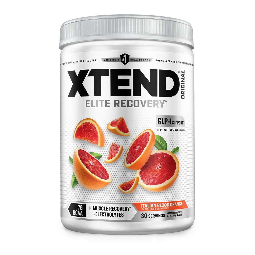 Xtend original BCAA poudre, 7g BCAAs et 2,5g L-Glutamine pour la récupération musculaire Hydratation et maigre Muscle, sans sucre Intra et après l'entraînement boisson avec électrolytes, Orange de sang italien, 30 portions