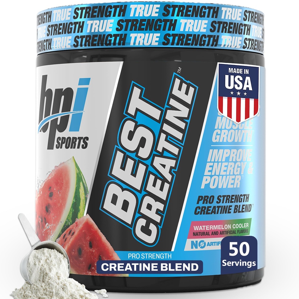 BPI Sports Meilleure Créatine - Creatine Poudre monohydratée pour hommes et femmes, Sel himalayen - Force, Pompe, Croissance musculaire, Définition musculaire - Non Bloat - Pas de pastèque Refroidisseur - 50 portions - 10.58 Ounce