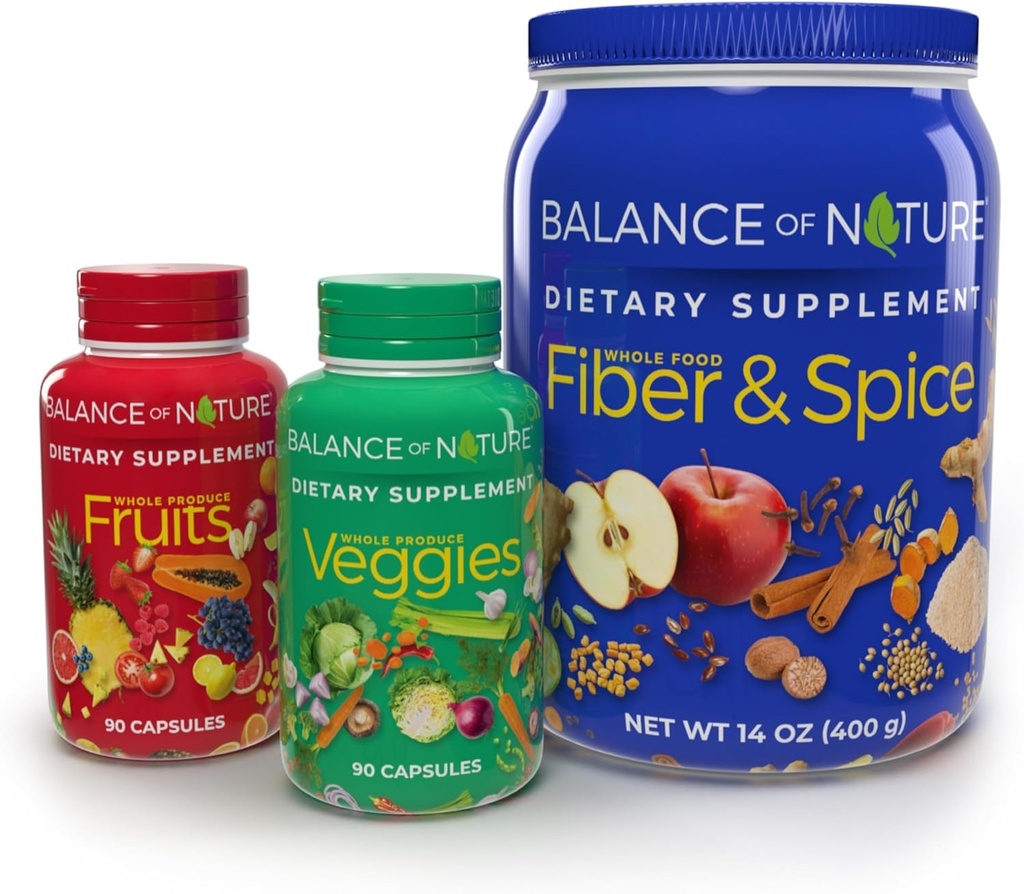 Balance de la nature Système de santé entier - Fruits et légumes entiers et suppléments de fibres et d'épices - 30 portions chacun