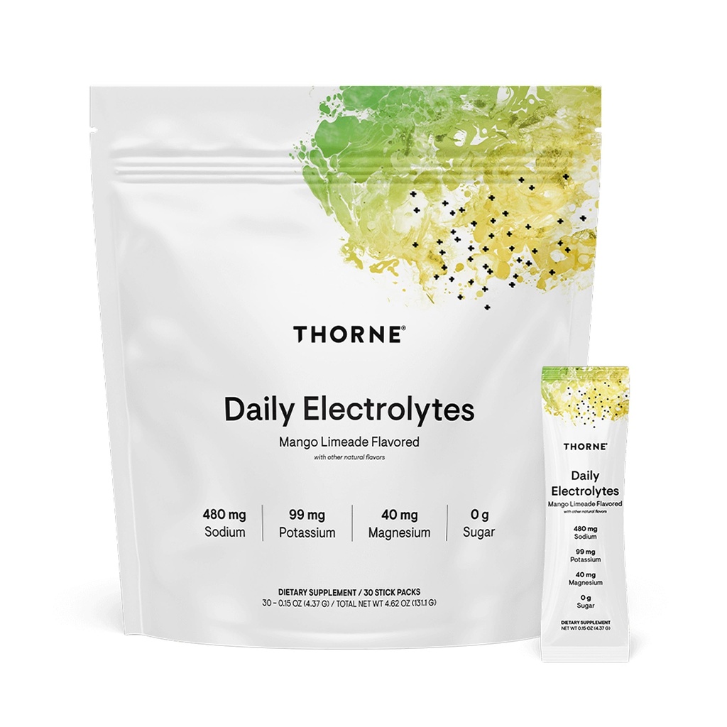THORNE - Electrolytes quotidiens - Zero Sugar & Low-Calorie Electrolyte Powder Drink Mix - Saveurs dérivées de sources naturelles - NSF certifié pour le sport - Mango Limeade - 30 Stick Packs