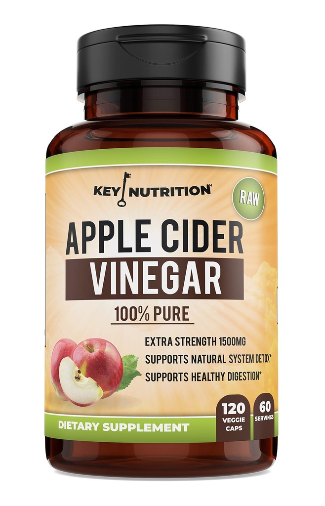 vinaigre de cidre de pomme 1500mg, 100% biologique, pur et cru - Digestion saine et soutien de détox - 60 jours d'approvisionnement