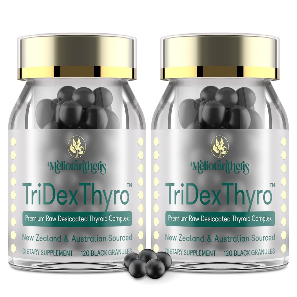 Schilddrüsen-Ergänzung – TriDexThyroTM Raw Desiccated Thyroid Complex 375 mg mit Bovine, Porcine & Ovine –120 Kapseln für Damen und Herren(2 Packung)