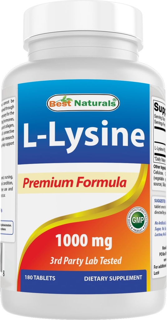 Best Naturals L-Lysine 1000mg 180 Tabletten - Double Strength Lysine für stärkere Immungesundheit & kalte Sores