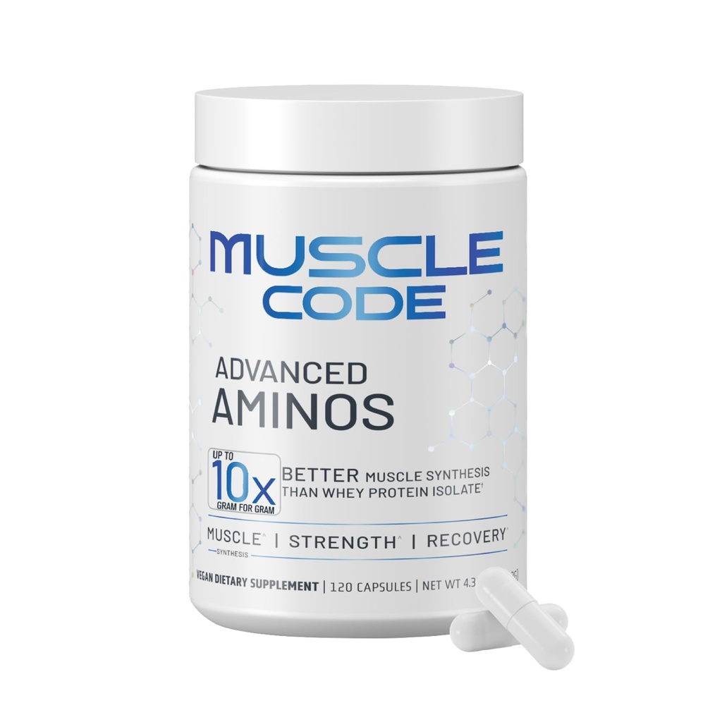NAUTILUS Muscle Code Capsules essentielles d'acide amino – Synthèse musculaire et réparation et force – Sans aromatisé – 30 portions – cliniquement étudié – 0g sucre, kéto, végétalien, sans gluten, sans lait