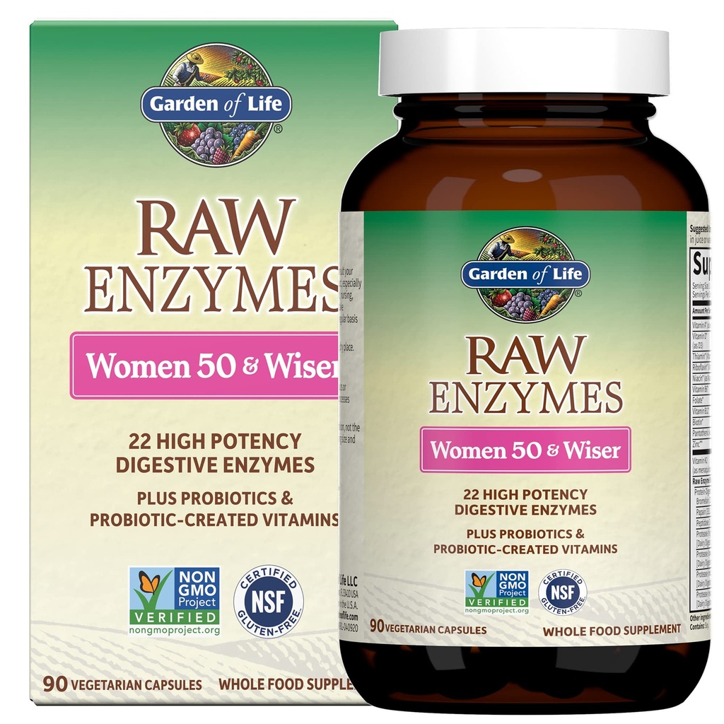 Garten des Lebens 22 Verdauungsenzyme für Frauen 50 & Over mit Bromelain, Papain & Lactase plus Probiotika & Vitamine B12, Biotin & Zink – RAW Enzymes – Non-GMO, Glutenfrei, Vegetarisch, 90 Kapseln