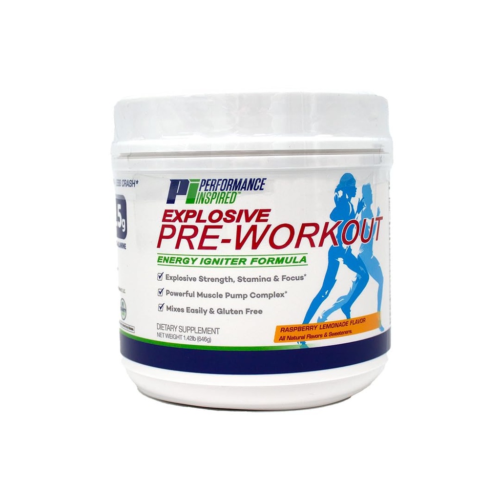 Performance Inspired Nutrition Pre-Workout Powder - All Natural - G-Free & Vegan Formula - Enthält Citrulline - Nitrosigine - Grüner Tee - Arginin - Beta Alanine - Raspberry Lemonade - 23.84 Unze