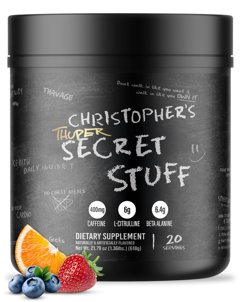 Poudre de pré-entraînement RAW Thuper Thavage - Pré-entraînement à haute tension avec la créatine, Beta Alanine, L-Citrulline & Caféine - Chris Bumstead Gym & Fitness Supplément pour hommes et femmes - Secret Stuff