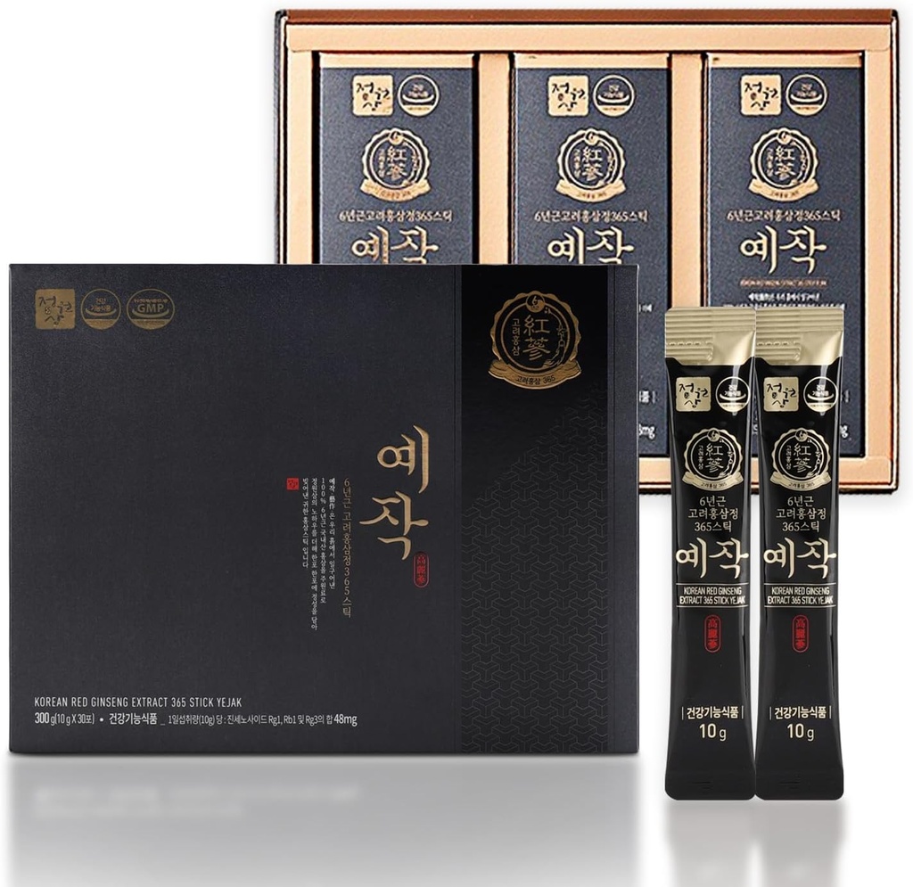 Premium Yejak 6-year Coréen Ginseng Extrait de 30 bâtonnets de légumes 48mg Ginsénosides par bâton d'énergie, de focus, de fatigue, de soutien immunitaire