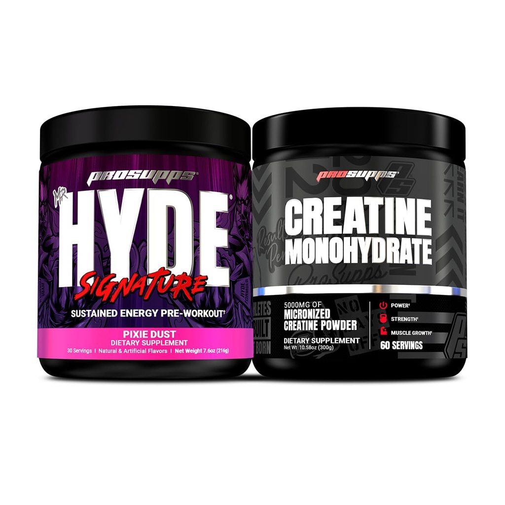 PROSUPPS Hyde Signature Préentraînement soutenu, Poussière Pixie et Creatine 300 Bundle