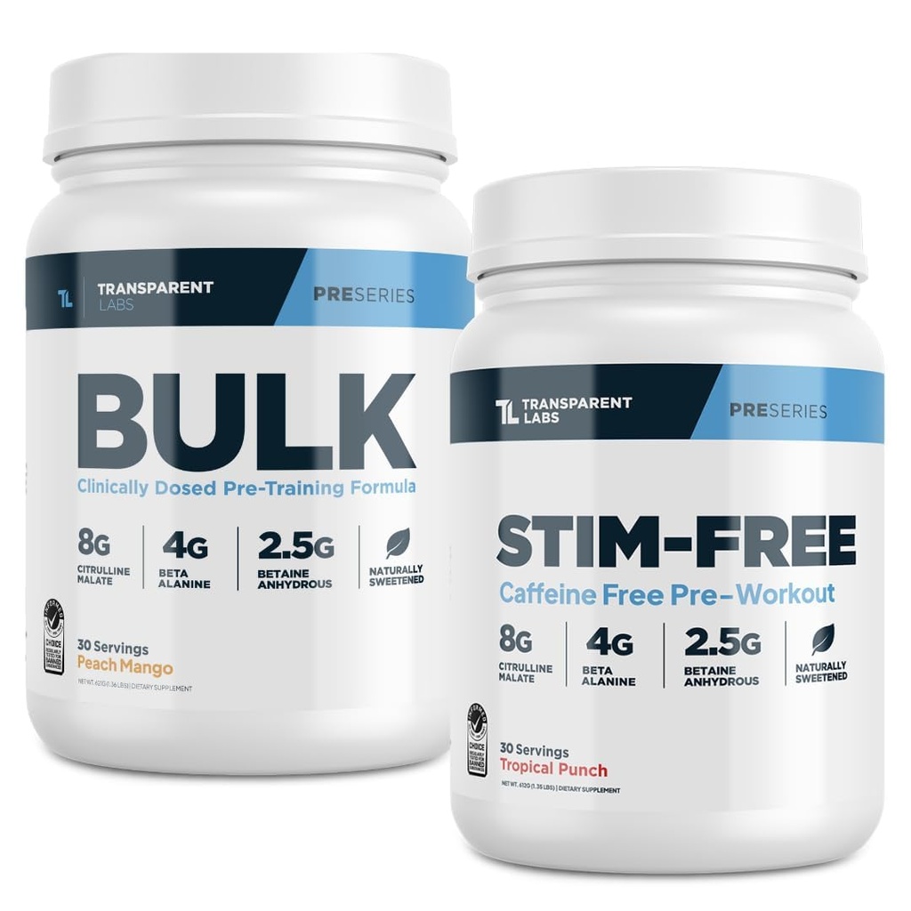 Transparent Labs Bulk Pre-Workout (30 Servierungen, Peach Mango) & Stim-Free Pre-Workout (30 Servierungen, Tropical Punch)