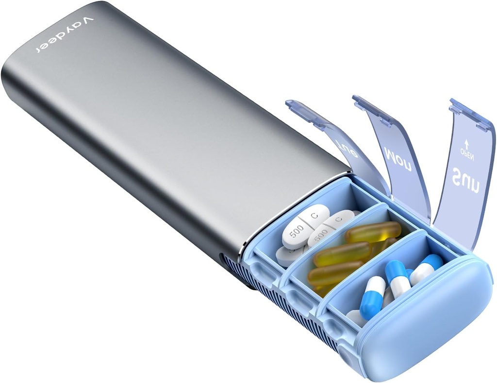 Vaydeer Metall Reise Pille Organizer, 7 Tage Wöchentliche Pille Box, große Kapazität täglich niedliche Pille Fall für Ergänzungen, Pillen, Vitamine und Medikamente (klein,Gunmetal)