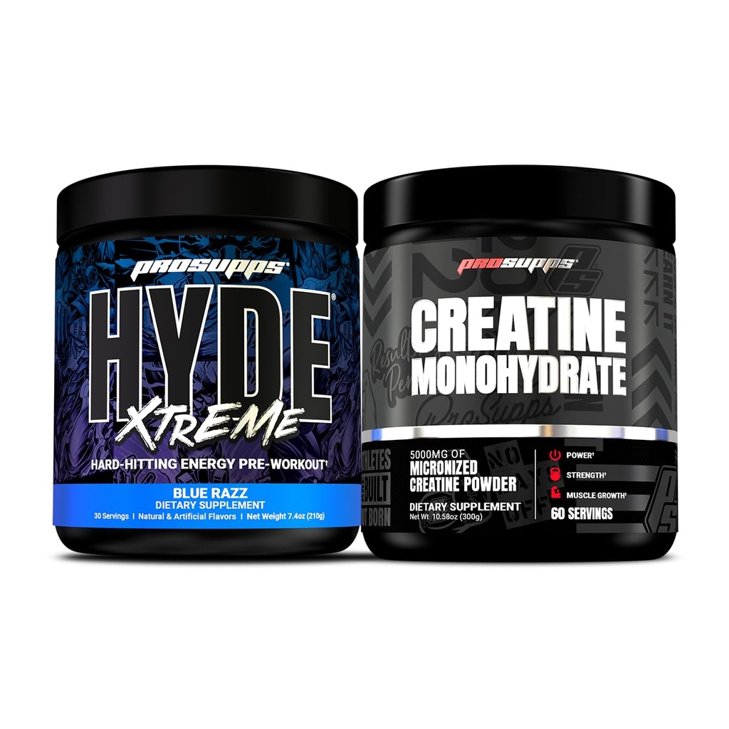 PROSUPPS Hyde Xtreme Énergie dure avant l'entraînement, Blue Razz et Creatine 300 Bundle