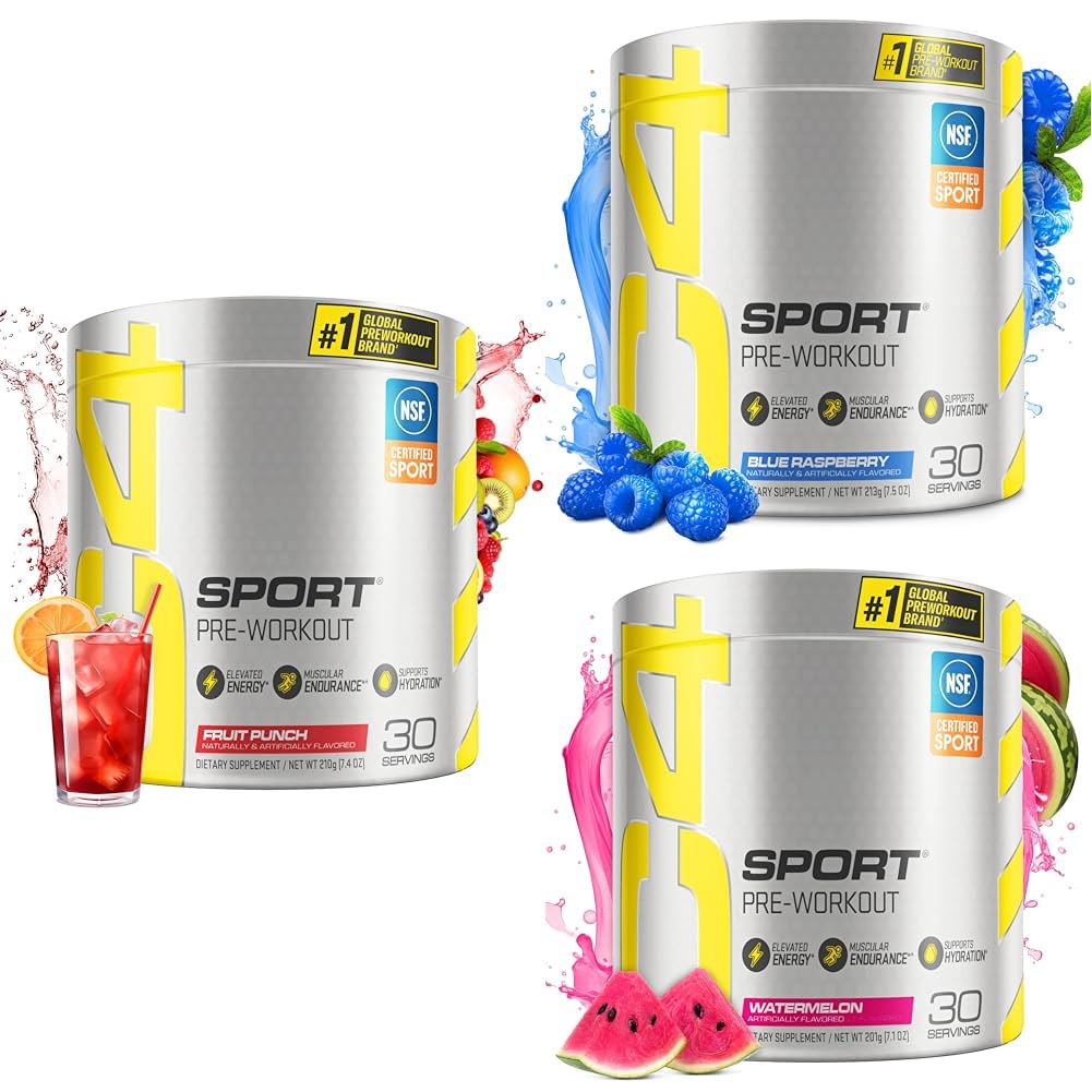 Cellucor C4 Sport Pre Workout Powder Bundle (3 saveurs) - Énergie de préentraînement avec Créatine + 135mg Caféine et Beta-Alanine Performance Blend - NSF certifié pour Sport 30 portions