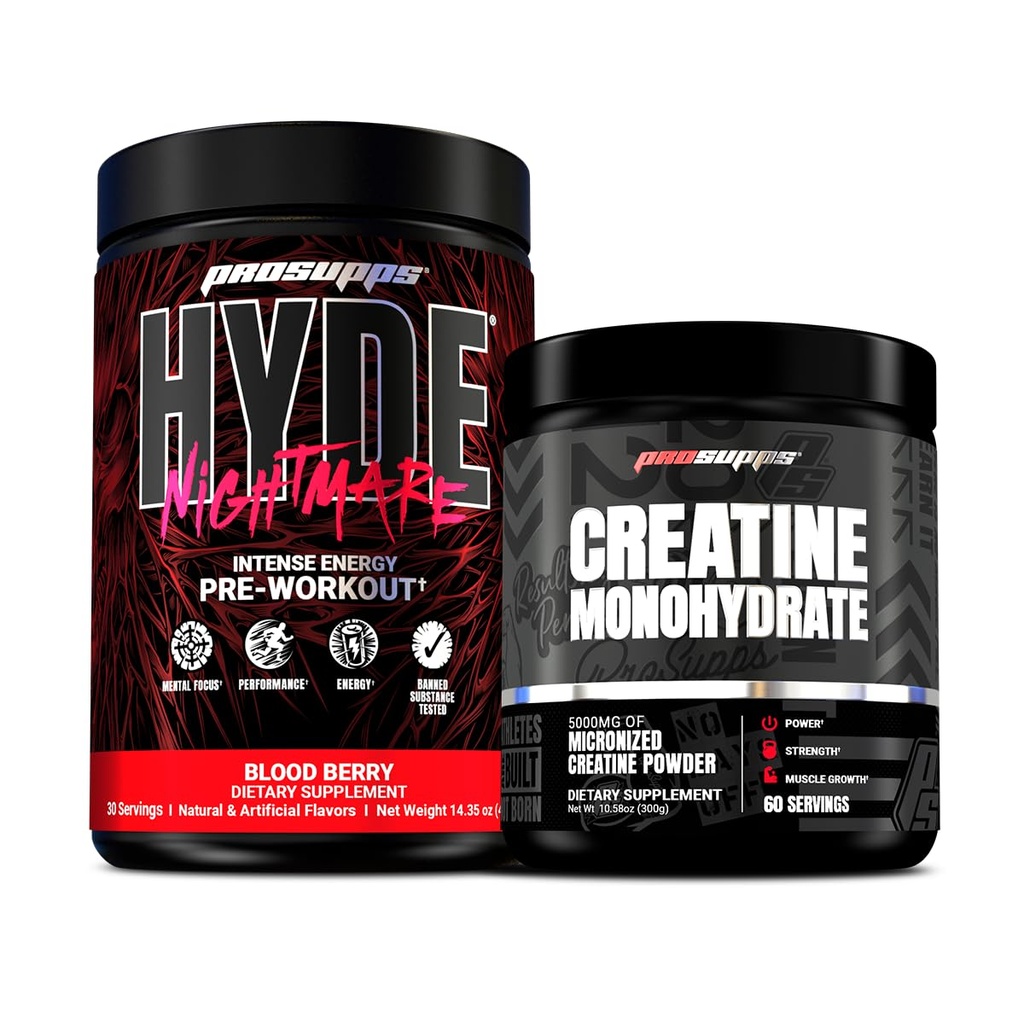 PROSUPPS Hyde Nightmare Énergie intense Pré-entraînement, Berry de sang et Creatine 300 Bundle