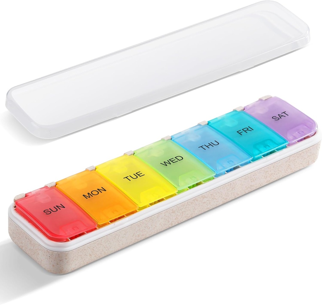 Zannaki Grain Fiber XL Weekly Pill Organizer 7 Day, Pop Open Large Travel Daily Pill Box, Moisture Proof Week Pill Holder Container, Arthritis Friendly Medicine Case für Vitamin Medicing Supplement