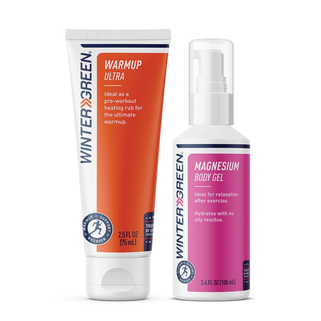 Wintergeen Workout Pack: Gel de magnésium et Lotion d'entraînement pour pré-entraînement et post-entraînement, Rubule musculaire pour entraînement et Gel de magnésium pour crampes de jambes