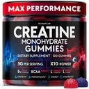 Creatine Monohydrate Gummies Complex 5000 MG für Männer & Frauen, Preworkout Gummy mit BCAA, L-Carnitin, Taurine & Vitamin B12 für Muskelwachstum, Kraft & Energieunterstützung, Flavored and Chewable