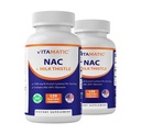 Vitamatic NAC Supplement N-Acetyl-L-Cystein (NAC) mit Milchdistel 50:1 Extrakt - Unterstützt Immun, Atmungsaktivität, Lebergesundheit, 1200 mg pro Servierung, 120 Veg Kapseln - 2 Packung