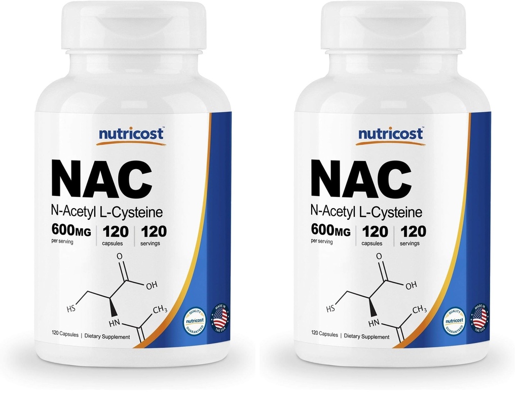 Nutricost N-Acetyl L-Cystein (NAC) 600mg, 120 vegetarische Kapseln - Non-GMO, Glutenfrei, Vegetarische Kapseln (Pack von 2)