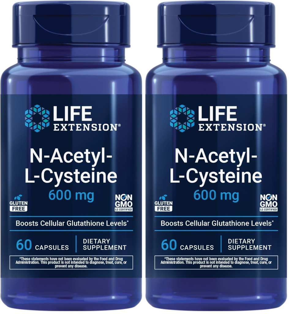 Lebensverlängerung N-Acetyl-L-Cystein (NAC),Immune,Respirator,Liver Health,NAC 600 mg,Potent Antioxidans Unterstützung,Kostenlose Radikale,Sehr zu absorbieren,60 Kapseln,(Pack von 2)