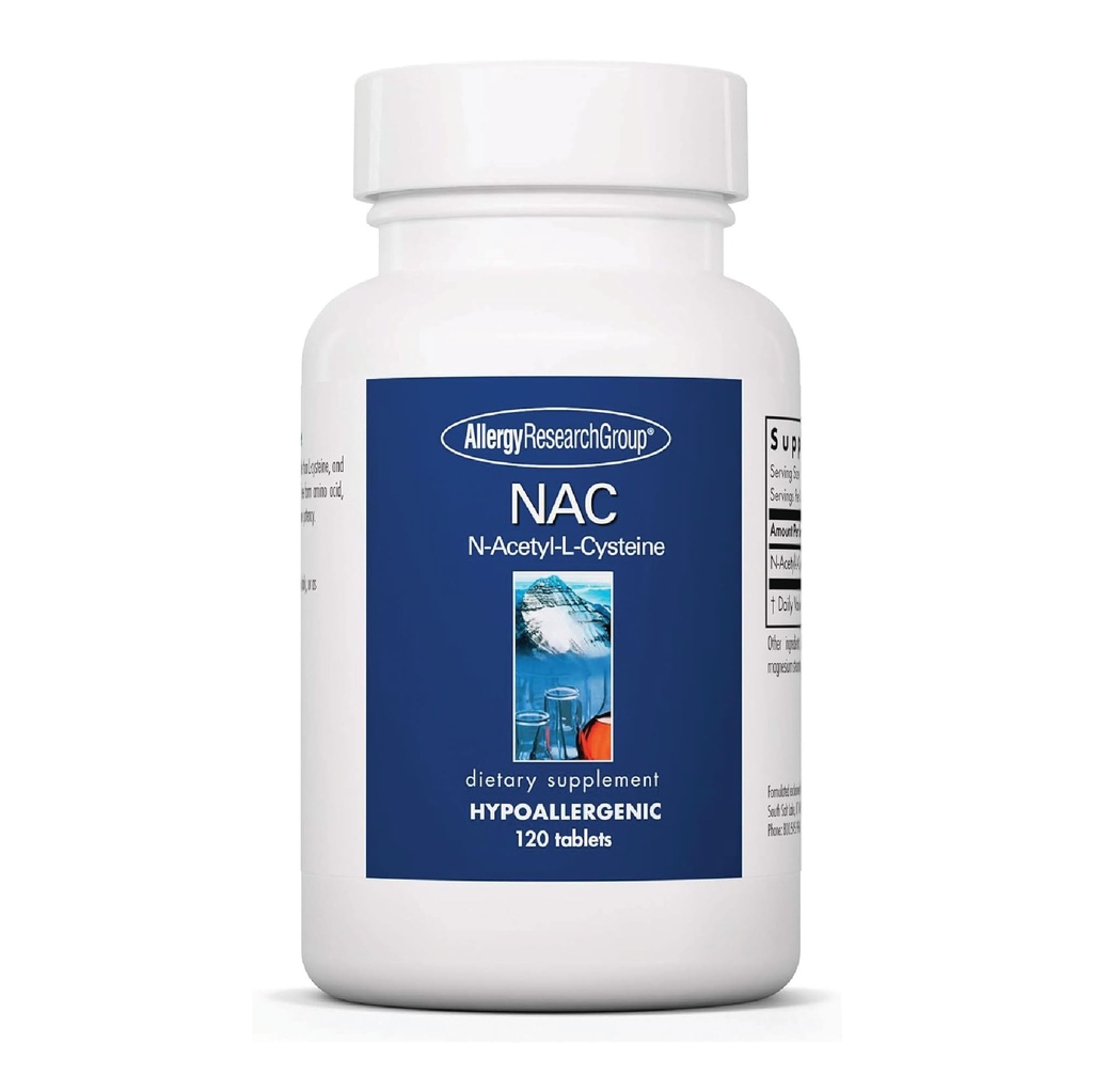Allergy Research Group NAC Supplement - N-Acetyl-L-Cystein, Glutathione Precursor, Unterstützt Immunfunktion, Gesunde Mucus Clearance, freie Form Aminosäure, Allergiker - 120 Zähler