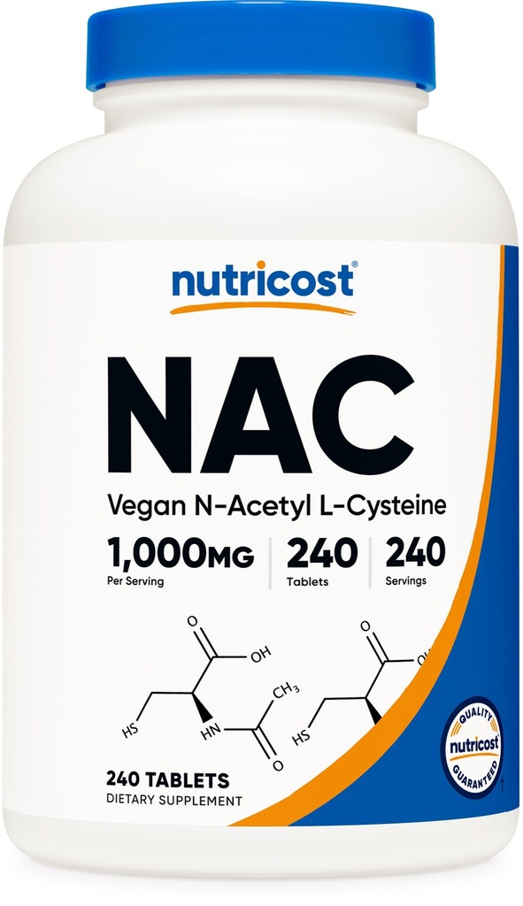 Nutricost N-Acetyl L-Cystein (NAC) 1000 mg, 240 Vegan Tabletten - GMO Free, Glutenfrei, Vegetarische Beilage
