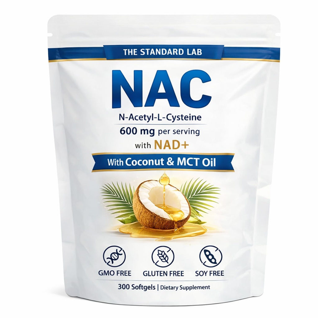 Das Standardlabor NAC 600mg mit NAD+ Täglich Complex, N-Acetyl Cystein Supplement Kapseln, Antioxidantien Support Formel, Vegan, Non-GMO, Glutenfrei, 300 Softgels