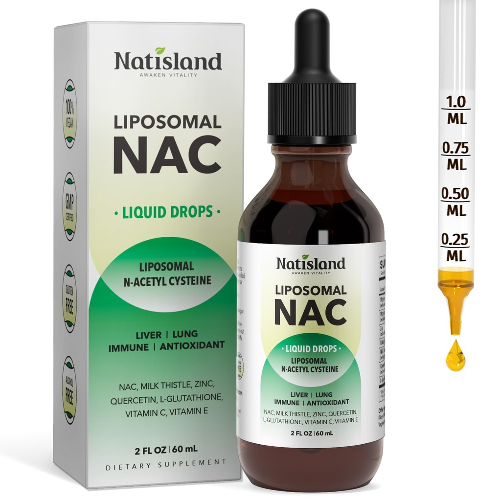 Liposomale flüssige NAC Tropfen, NAC Ergänzung N-Acetyl Cystein, NAC 600 mg mit Milchdistel & Quercetin für Erwachsene & Kinder, Leber & Lung, Immun & Antioxidantien Unterstützung, Haut & Zelluläre Gesundheit, 2 Fl Oz