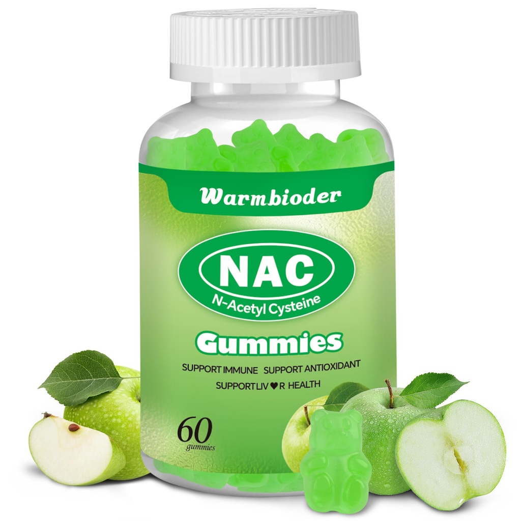 NAC-Gummien für Erwachsene & Kinder 1200mg, NAC-Ergänzung N-Acetyl Cystein, Immununterstützung,NAC Chewable Support Liver Health,Sugar-Free, Green Apple Flavor