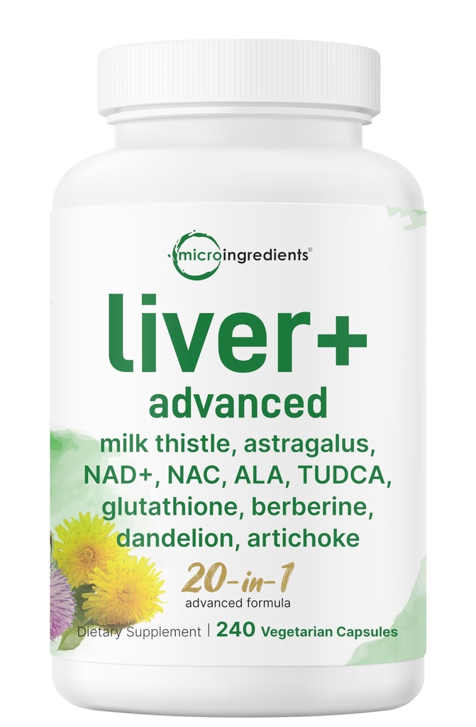 Liver Advanced+, 240 Veggie Kapseln | 20-in-1 Komplex mit Milchdistel, Dandelion, NAD, NAC, ALA, TUDCA, Glutathione, Artichoke, Turmeric, & Astragalus | Non-GMO, Gluten Free